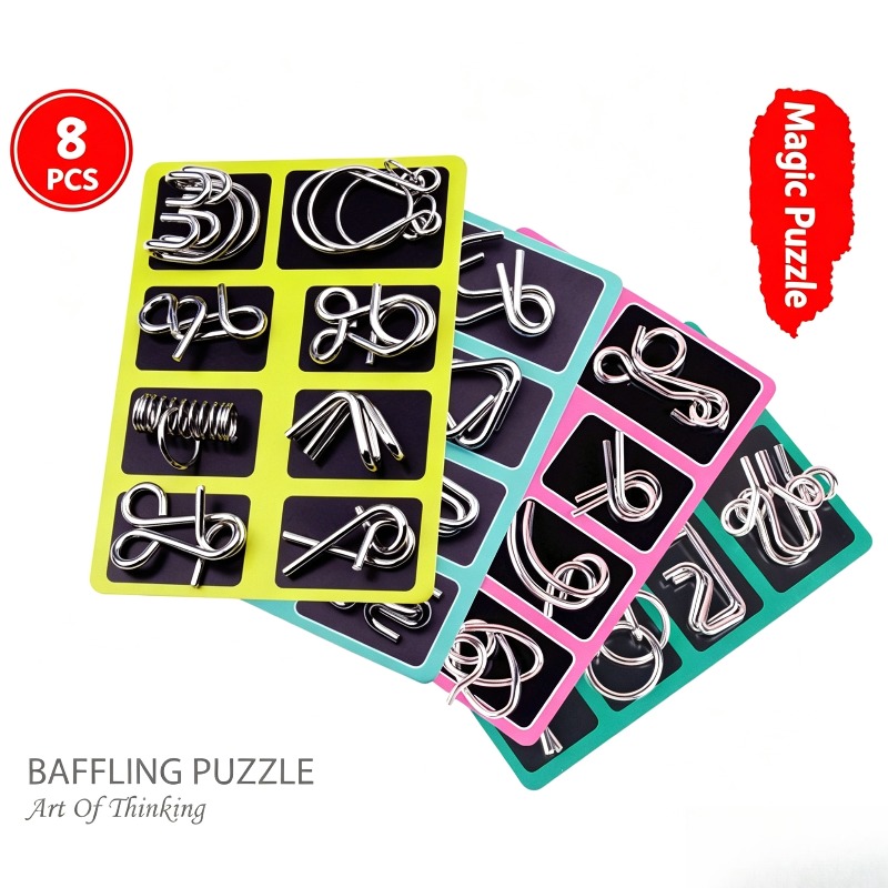 8 Pieces Metal Puzzle Set Clas - Party Games Kids And Adults review and price
